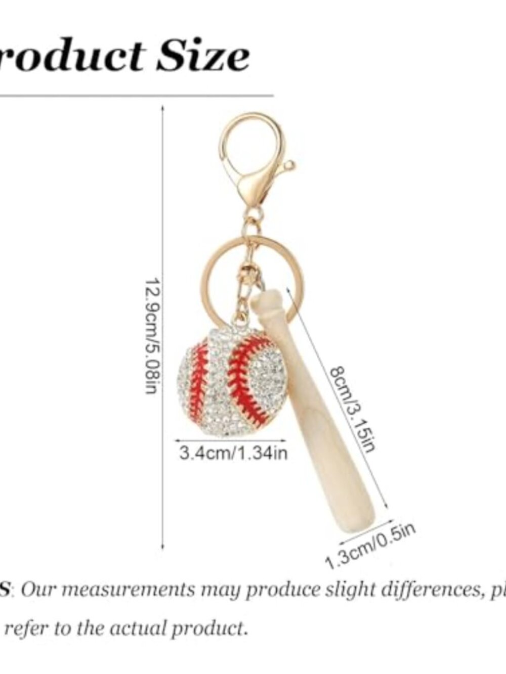 Bling Baseball Keychain Charm Rhinestone Purse Backpack Car Accessory - Picture 5 of 6
